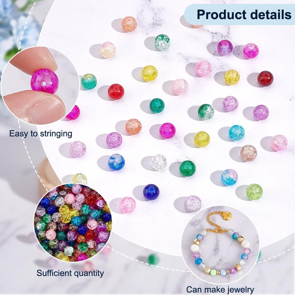 875Pcs 35 Colors Spray Painted Transparent Crackle Glass Beads Round Mixed Color 8mm Hole: 1.3~1.6mm 25Pcs/color