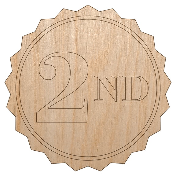 Second 2nd Place Circle Award Wood Shape Unfinished Piece Cutout Craft DIY Projects - 4.70 Inch Size - 1/8 Inch Thick