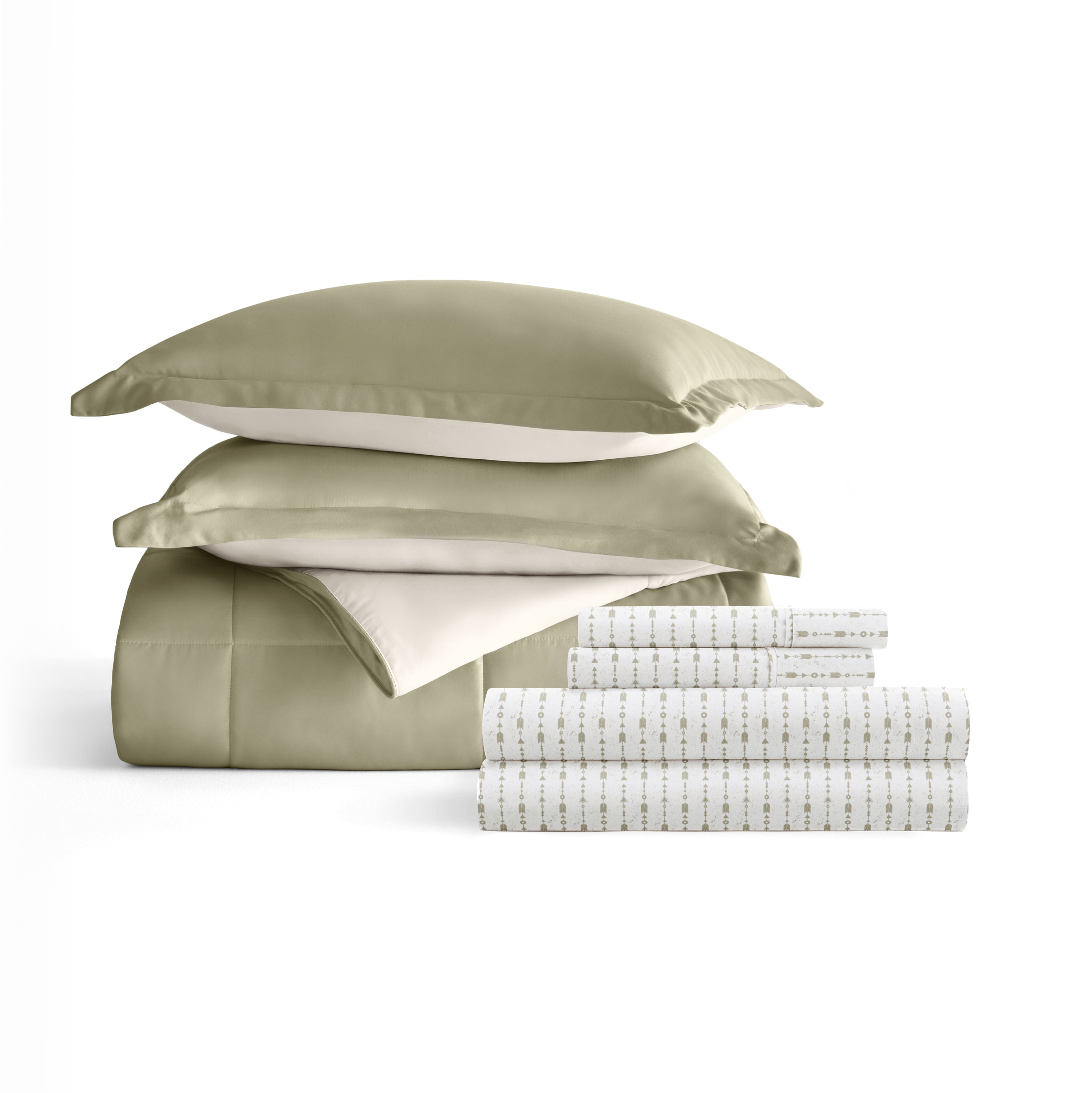 Noble Linens 5 Piece Bedding Bundle, Reversible Comforter and Patterned Sheet Set, Twin
