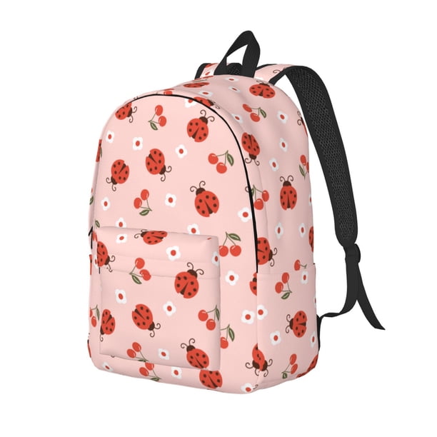 Disketp Ladybug With Flower Mochila de Lona Estampada, Mochila Escolar de Viaje Ligera para Estudiantes y Portátil-Medium