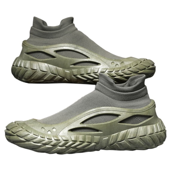 AUDeals Men's Sporty Lace Up Low Top Thick Sole Running Shoes Lightweight Slip On Walking Shoes Workout Fashion Casual Hiking Sneakers (Green, 8.5)