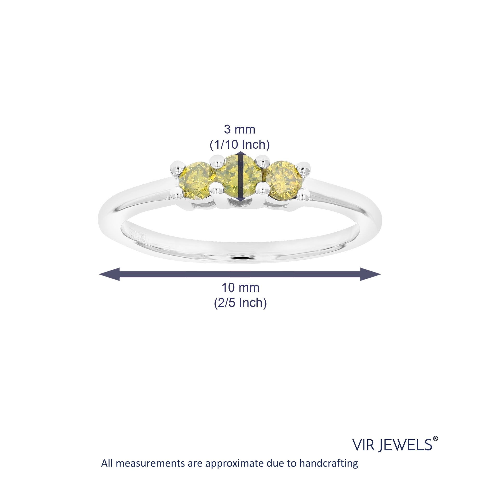 Vir Jewels 1/3 CTTW 3 Stone Yellow Diamond Engagement Ring for Women in .925 Sterling Silver