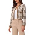 thumbnail image 4 of INSPIRE CHIC Womens Houndstooth Blazer Collarless Open Front Crop Plaid Tweed Jacket 2XL Brown, 4 of 5