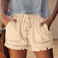 thumbnail image 2 of MIXUE Shorts For Women Summer Solid Color Denim Elastic Waist Drawstring With Pockets Tassel Casual Jeans Shorts Workwear,Beige,M, 2 of 6