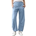 thumbnail image 2 of SeekIslan Women's Pull On Wide Leg Pants High Waisted Straight Pants with Pockets for Casual Daily Wear, 2 of 8