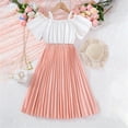 thumbnail image 4 of Darzheoy Girls Outfits Comfortable Casual Elastic Waist 2 Piece Solid Color Tops Cute Round Neck Long Sleeve Skirt With Belt Loose Summer Sets ,Size 8-11 Years, 4 of 7
