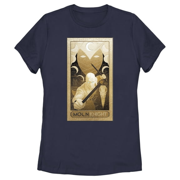 Women's Marvel: Moon Knight Hieroglyph Poster  Graphic Tee Navy Blue Small