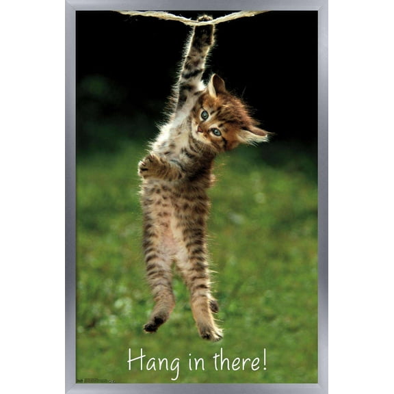 Famous Kitten Hang In There Poster Wall Poster, 14.725" x 22.375", Framed