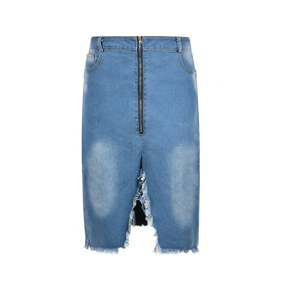 JDinms Jupe en Jean Taille Haute pour Femmes, Fendue à l'Avant, Robe en Denim Usé