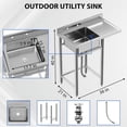 thumbnail image 6 of Stainless Steel Sink, 36 x 21 Inch Freestanding Single Tank Commercial Kitchen Sink with Worktop, 6 of 6