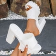 thumbnail image 5 of Xdegoge Flatform Sandals for Women Open Toe Chunky Block Heel Slip On Mules Glossy Patent Finish Treaded Sole Dressy Evening Party Footwear, 5 of 9