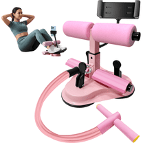 Sit Up Bar Floor, Portable Sit Up Exercise Equipment with 3 Strong Suction Cups and Adjustable Foot Holder and 4 Resistance Bands Abs Master Assistant Device for Home Workout with Massage Roller-Pink