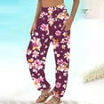thumbnail image 2 of USNSM Women's Pants Elastic Waist Loose Workout Wide Leg Pants Casual Baggy Colorful Floral Printed Pants with Pockets Multicolor#01 XXXXXL, 2 of 5