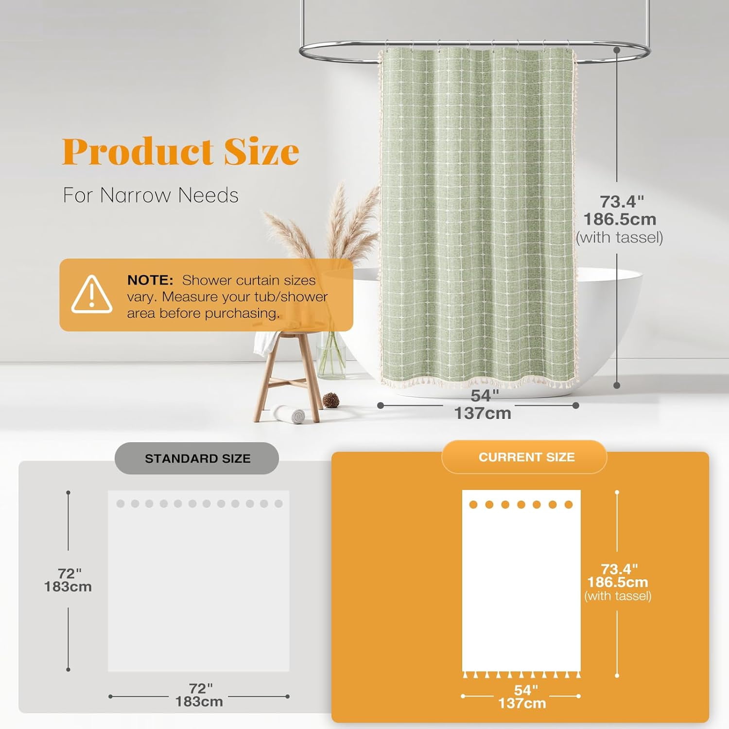 Boho Farmhouse Shower Curtain Set with Tassel - Linen Rustic Heavy Duty Fabric, Water Repellent, Modern Bohemian French Country Thick Bathroom Shower Curtains - Cream/Beige, 72x72