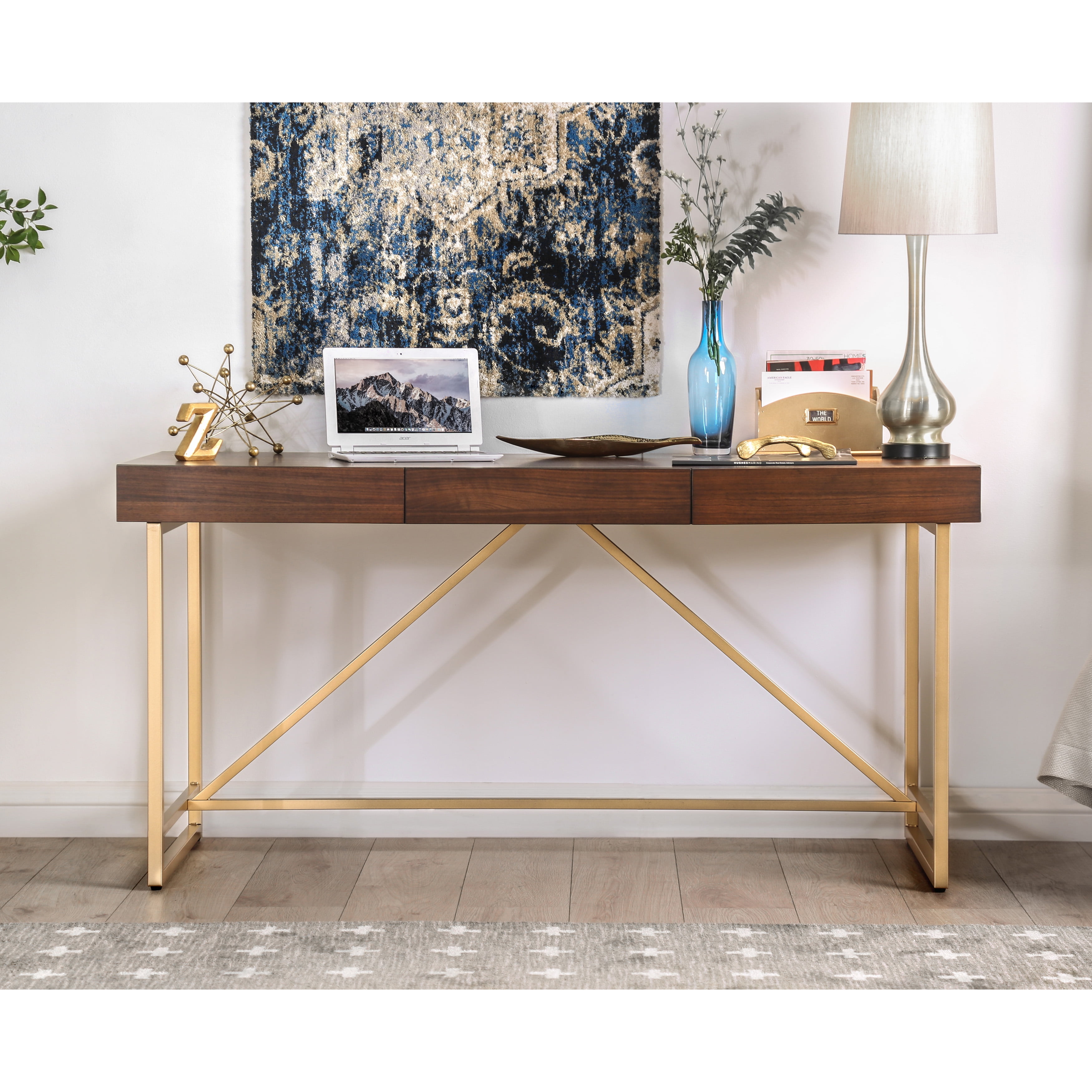 Furniture of America Maurice Contemporary Home Office 3-Drawer Desk in Light Walnut Wood Finish