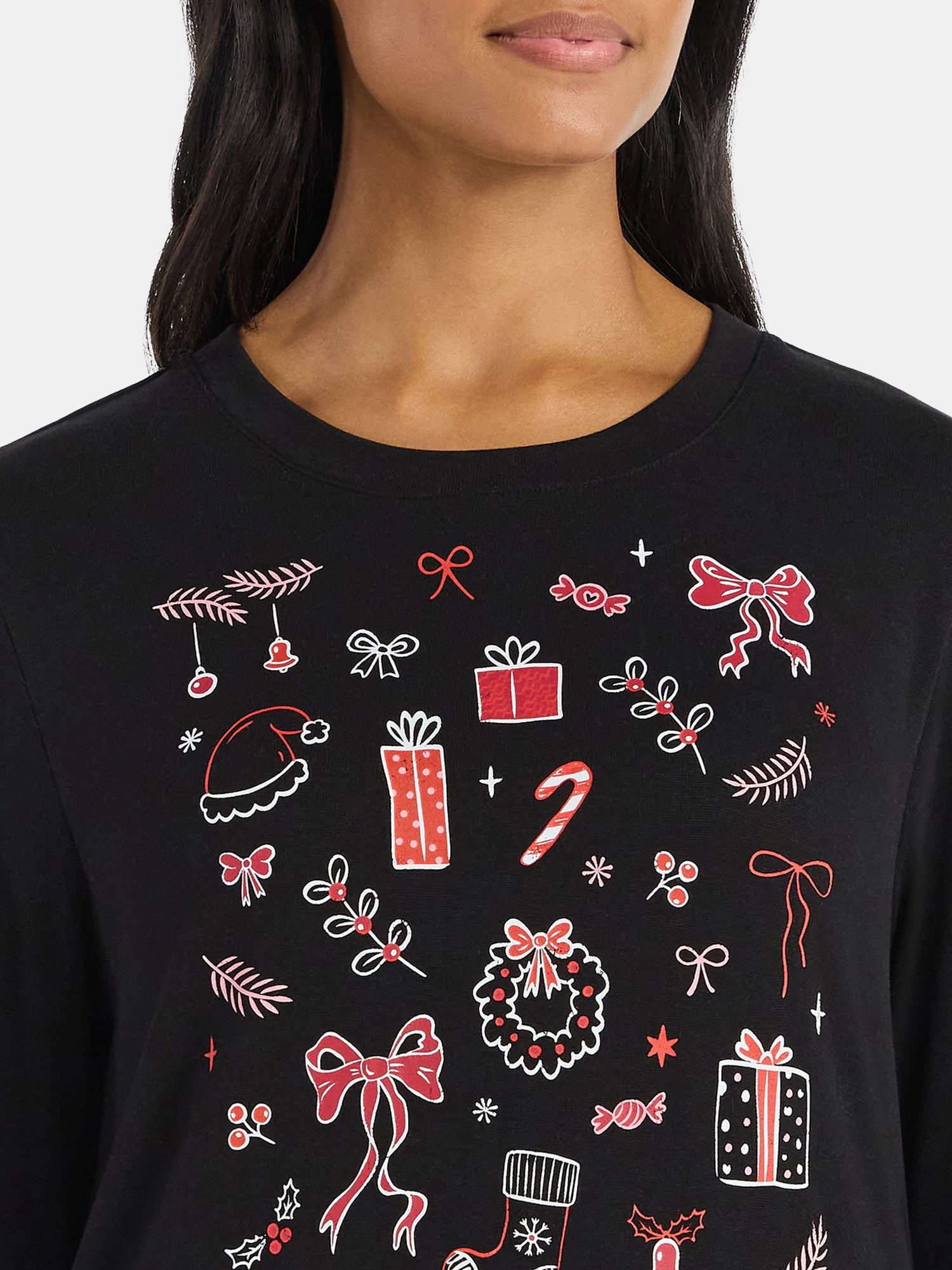 Women's Christmas Holiday Spread Crewneck Hacci Top from Holiday Time, Sizes S-XXXL