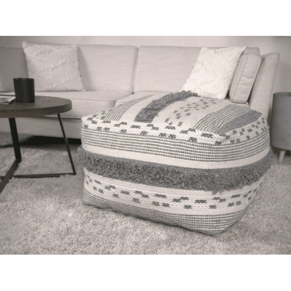Karim Faux Yarn Large Pouf,Ivory Grey,Ivory Grey Fabric Furniture Primary Living Space Ottomans