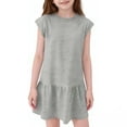 thumbnail image 2 of Maqroz Girls Short Sleeve Dresses Summer Crewneck A Line Mini Dress Casual Shift Dress Beach Sundress with Pockets Spring Smocked Midi Dress 5-14 Years, 2 of 5