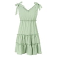 thumbnail image 5 of kamemir Womens Summer Casual V Neck Sleeveless Mini Dress 2024 Tie Shoulder Tiered Ruffle Swing A Line Short (Green,XL), 5 of 6