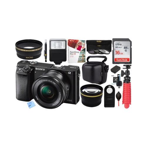Sony Alpha a6000 24.3MP Mirrorless Camera 1650mm Power Zoom Lens 16GB
