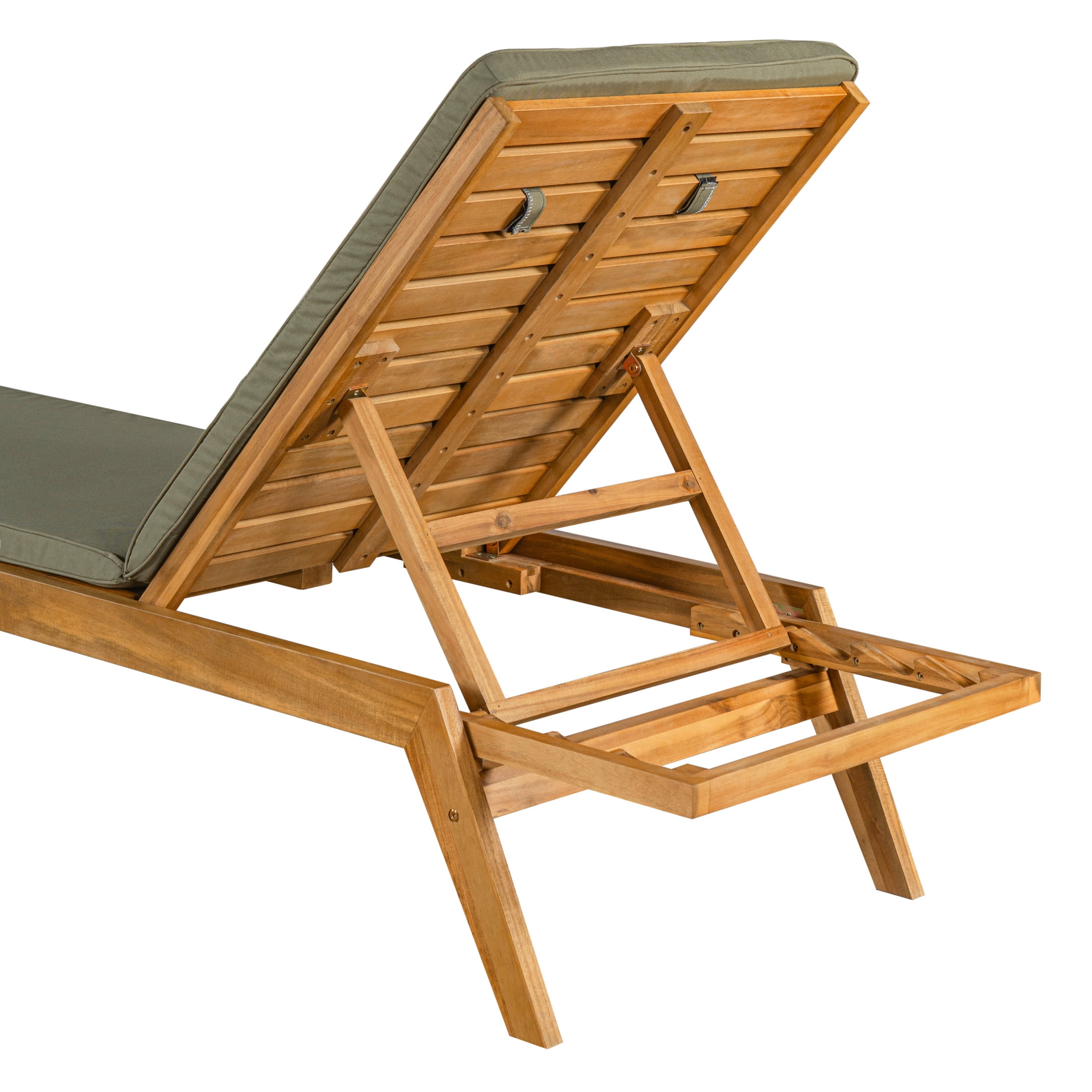 Christopher Knight Home Outdoor Acacia Wood Chaise Lounge with Adjustable Back, Teak+Green, Set of 4