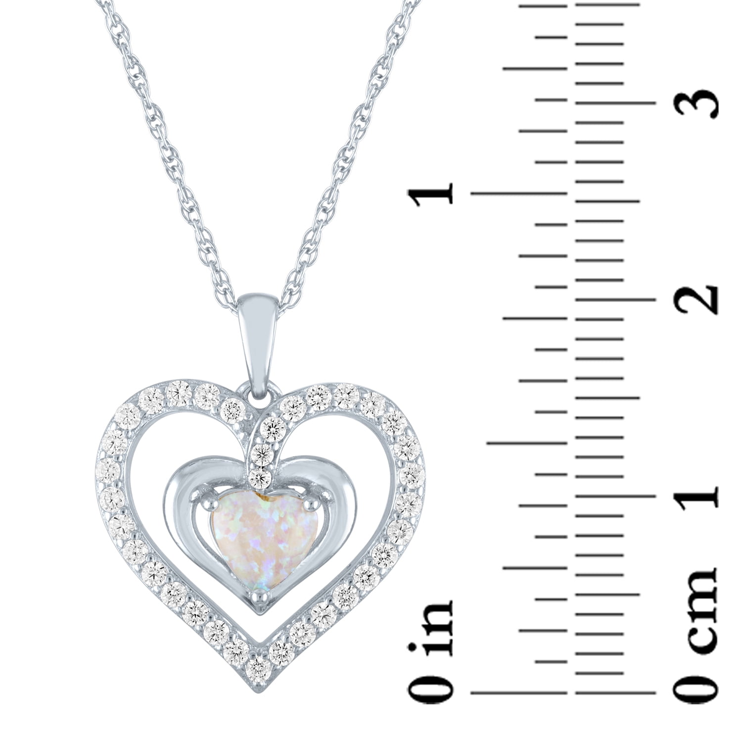 Ladies Brilliance Fine Jewelry Simulated Opal and CZ Sterling Silver Heart Pendant, 18"