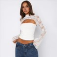 thumbnail image 4 of Top Corto de Encaje Transparente con Retazos para Mujer, Estilo Y2K, Cuello Alto, Larga Acampanada, Corte Entallado, para Salir A Discotecas y Clubes Nocturnos. L, 4 of 7
