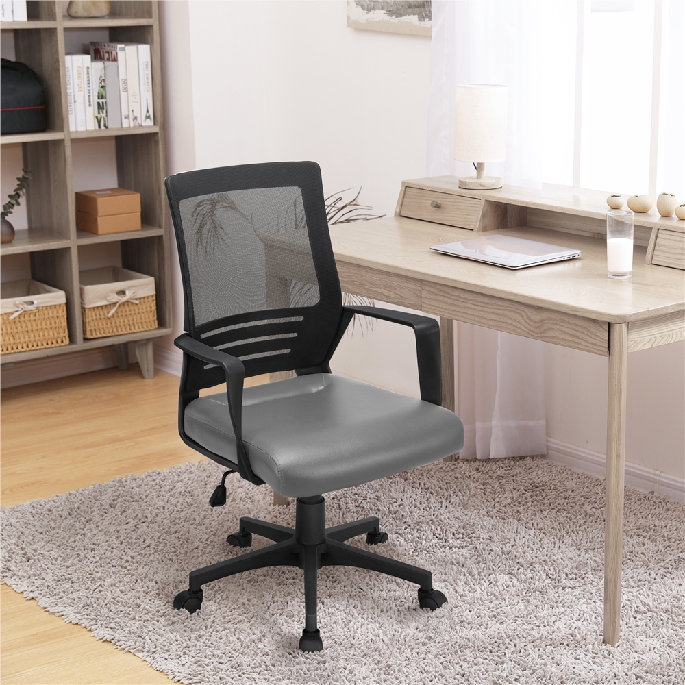 SMILE MART Adjustable Midback Ergonomic Mesh Swivel Office Chair with Lumbar Support, Gray Seat - image 11 of 12