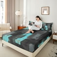 thumbnail image 4 of jejeloiu Vintage Geometric Design Twin Sheet Sets,Black Cyan Graffiti Bedding For Adult 3pcs, 4 of 7