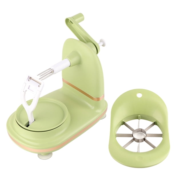 Pelador de frutas manual multiusos con manivela y cortador de frutas, pelador de manzanas de acero inoxidable PP para cocina, color verde claro