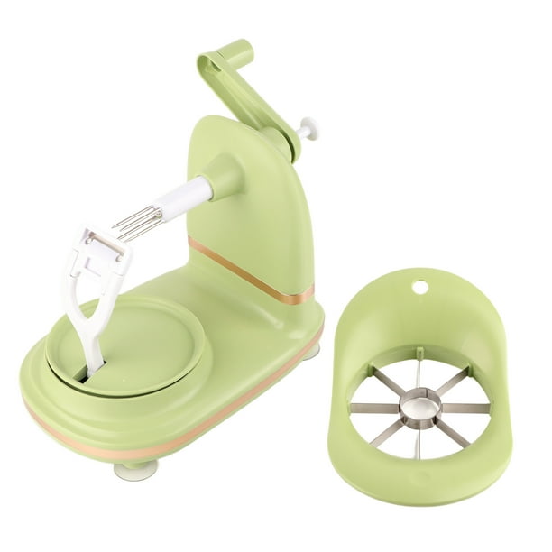 Peladora de frutas manual con manivela, multiusos, con cortador de frutas, pelador de manzanas de acero inoxidable PP para cocina, color verde claro