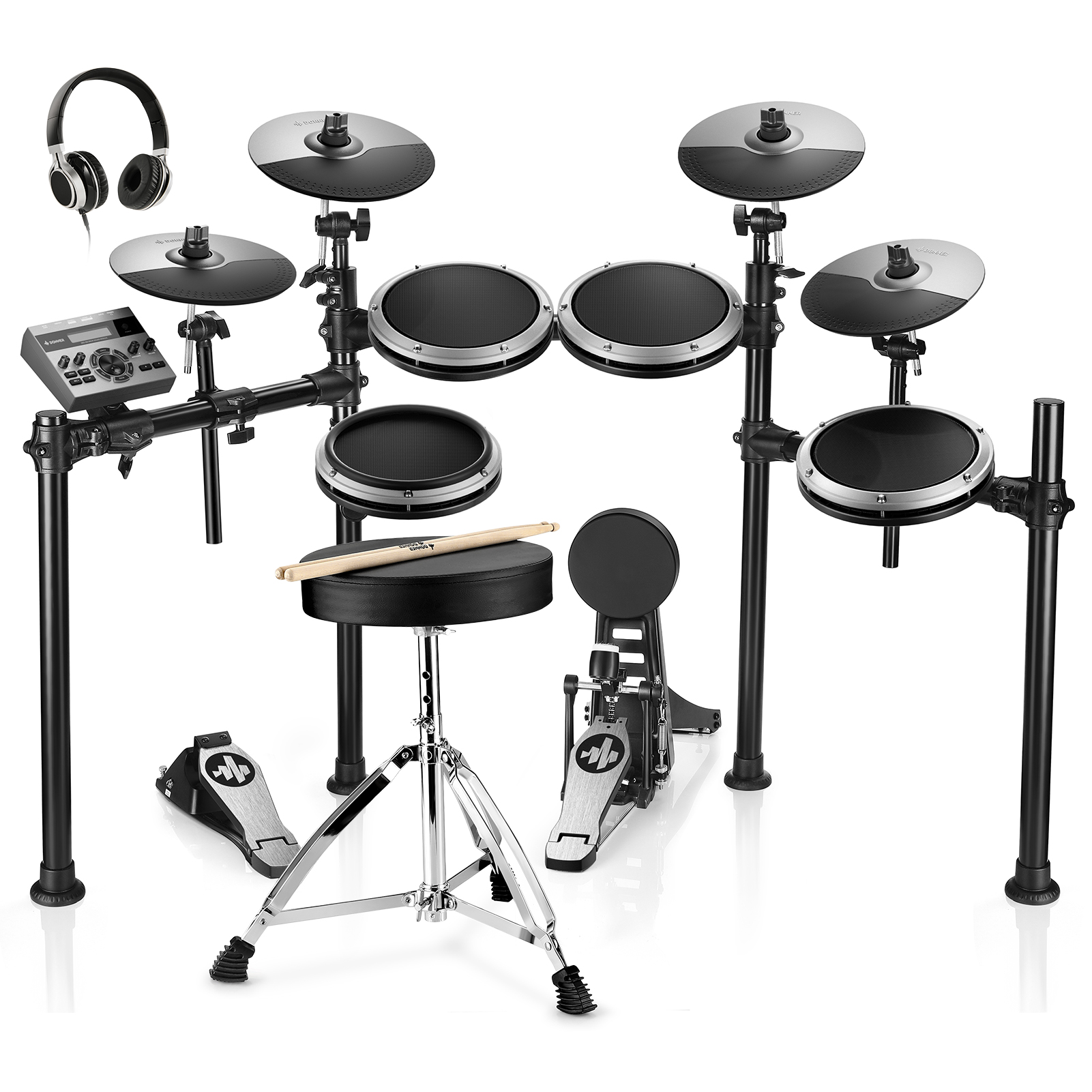 Donner Adults Electronic Drum Set with Quiet Mesh Drum Pads, 31 Kits, 450+ Sounds, DED-200X, Gray