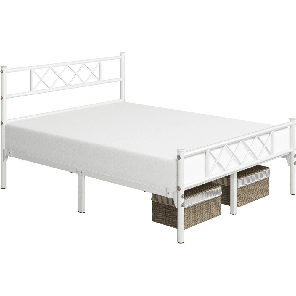 Yaheetech Metal Platform Bed Frame with Headboard and Footboard, Queen Size, White