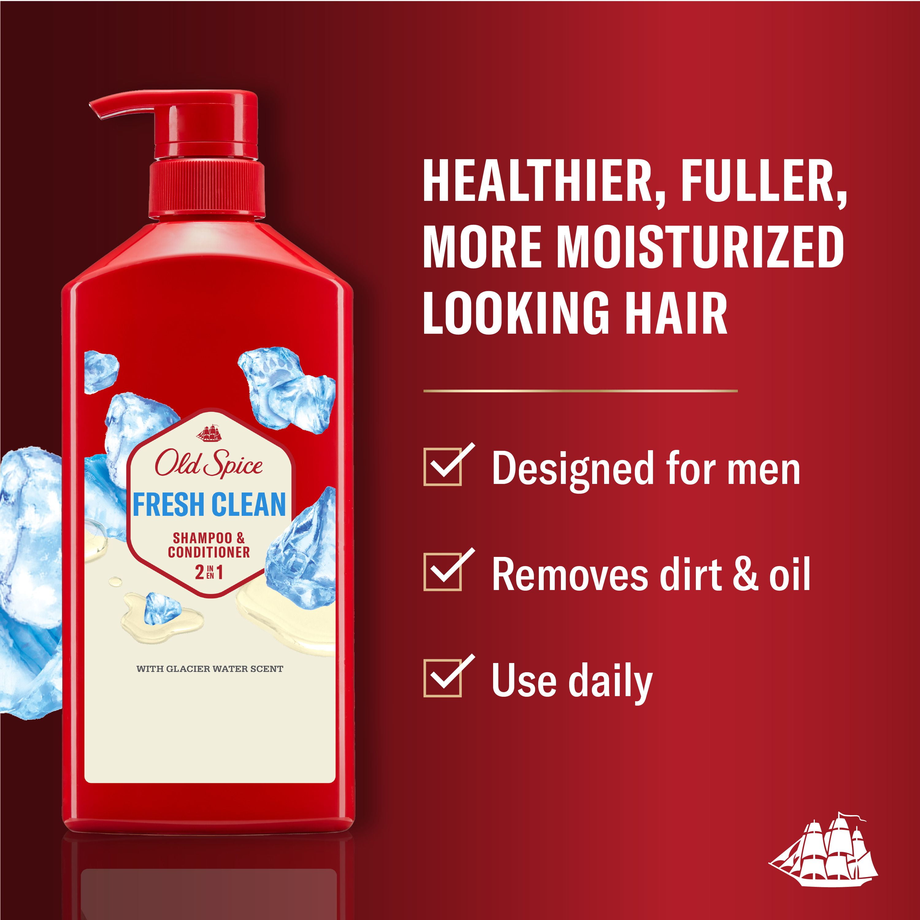 Old Spice Fresh Clean Shampoo and Conditioner 2in1 for Men with Glacier Water Scent, for Thick and Healthy Hair for Men, 650ML