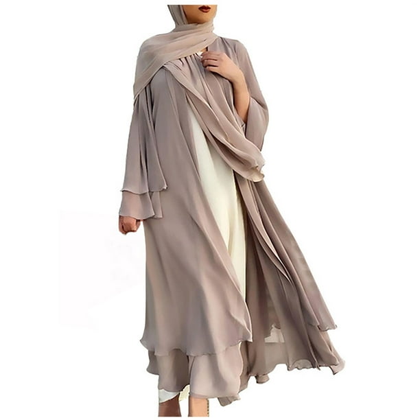 Women Chiffon Muslim Dress Solid Middle East Arabian Robe Islamic Open