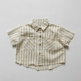 thumbnail image 2 of XUELUO Baby Boys Athletic Shirts Summer Striped Print Lapel Button Down Short Sleeve Casual Beach T-Shirts Sportwear,Beige,1-2 Years, 2 of 6
