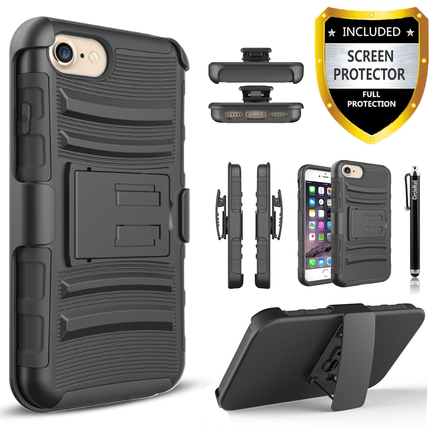 iPhone 8 Plus Phone Case, iPhone 7 Plus Phone Case, [Not Fit iPhone 7/8] with [Tempered Glass Screen Protector] 2-Piece Style Hybrid Shockproof Hard Case Cover Hybird Shockproof (Black)