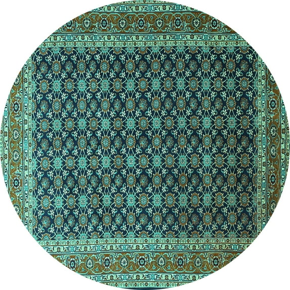 Ahgly Company Machine Washable Indoor Round Persian Turquoise Blue Traditional Area Rugs, 4' Round