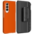 thumbnail image 1 of Case with Clip and S Pen Slot for Galaxy Z Fold 3 5G, Nakedcellphone [Grid Texture] Slim Hard Cover and Rotating Belt Hip Holster Holder Combo for Samsung Z Fold3 Phone (SM-F926) 2021 - Bright Orange, 1 of 10