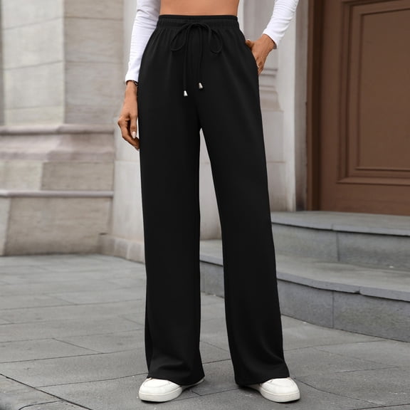 ITSAME Womens Straight Leg Sweatpants, Drawstring Loose Fit with Pockets Casual Workout Pants Black L