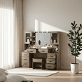 thumbnail image 5 of 58.3 Extra Large Vanity Desk With Folding Up Mirror,makeup vanity table with mirror and lights,outlet and stool,dressing table with two makeup organizers,for bedroom,Grey, 5 of 11