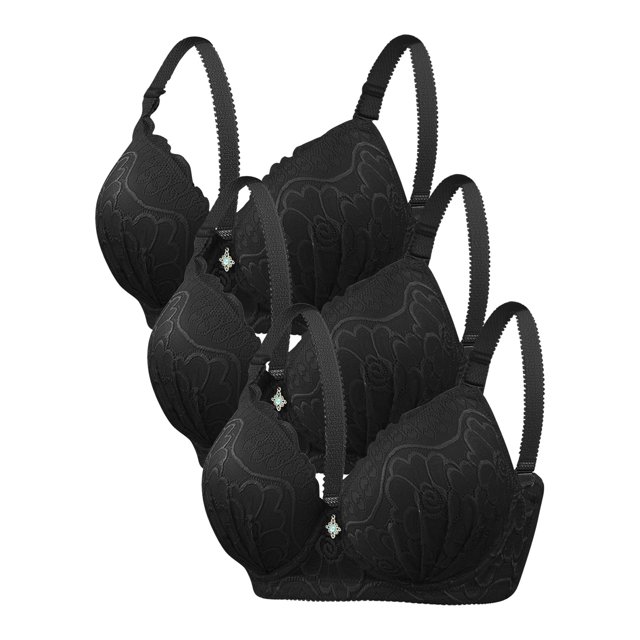 DecSea 3PC Women's Solid Color Steel Ring Oversized Gathering Underwear Daily Bra