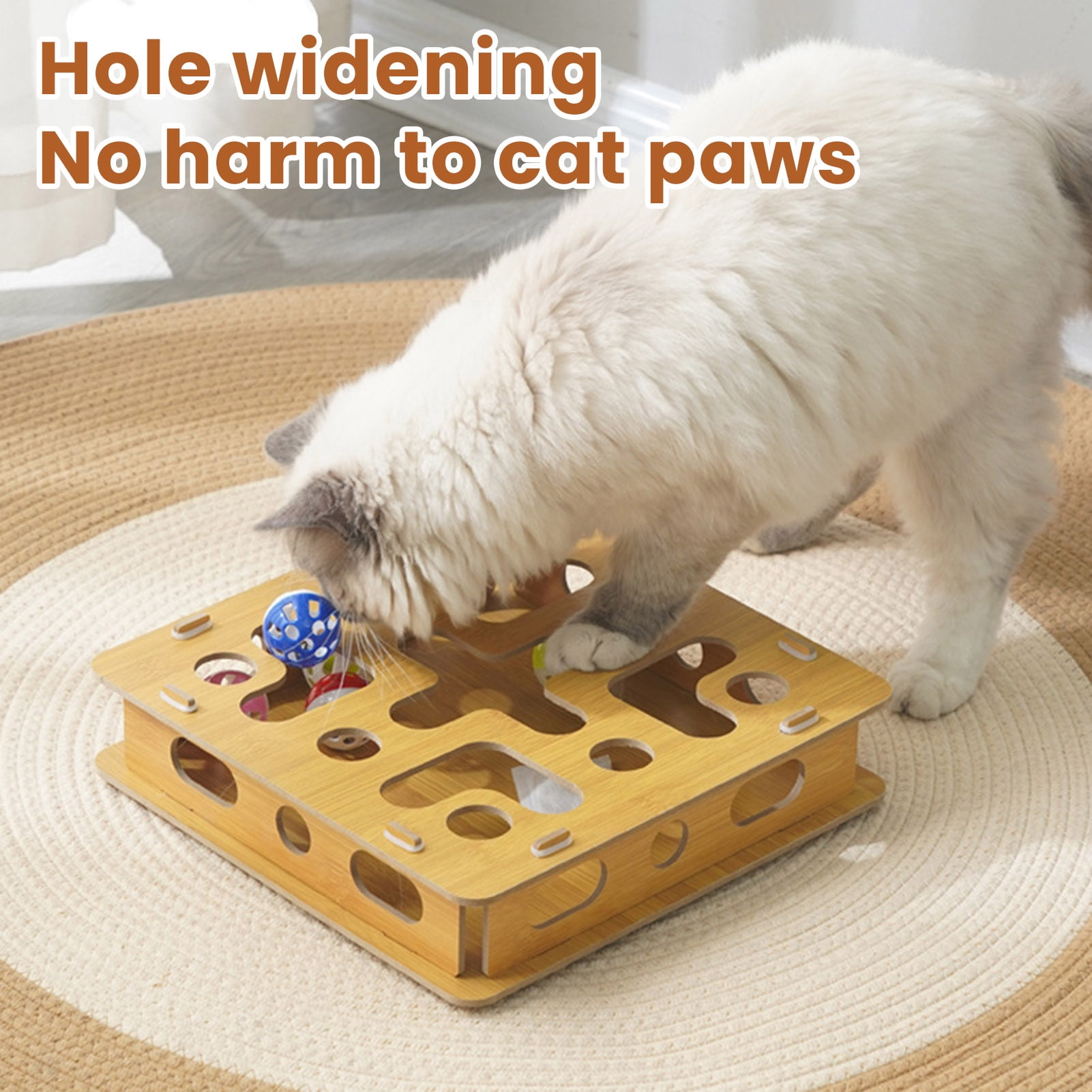 YIFAEUX Cat Enrichment Maze Box Nail File Box with 4 Bell Balls Interactive Puzzle Toy Scratch Enrichment Box Improves Intelligence Reduces Boredom for Indoor Cats