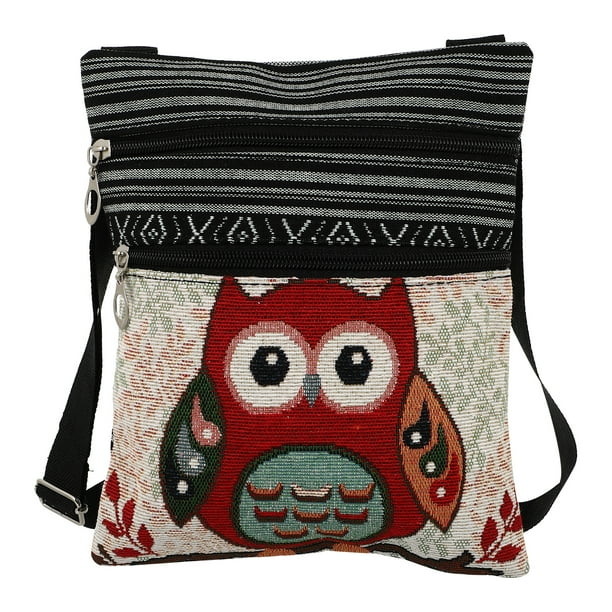 Bolso con cremallera de lona Bolso bandolera bohemio con estampado de búho Bolso de compras para mujer (550b)
