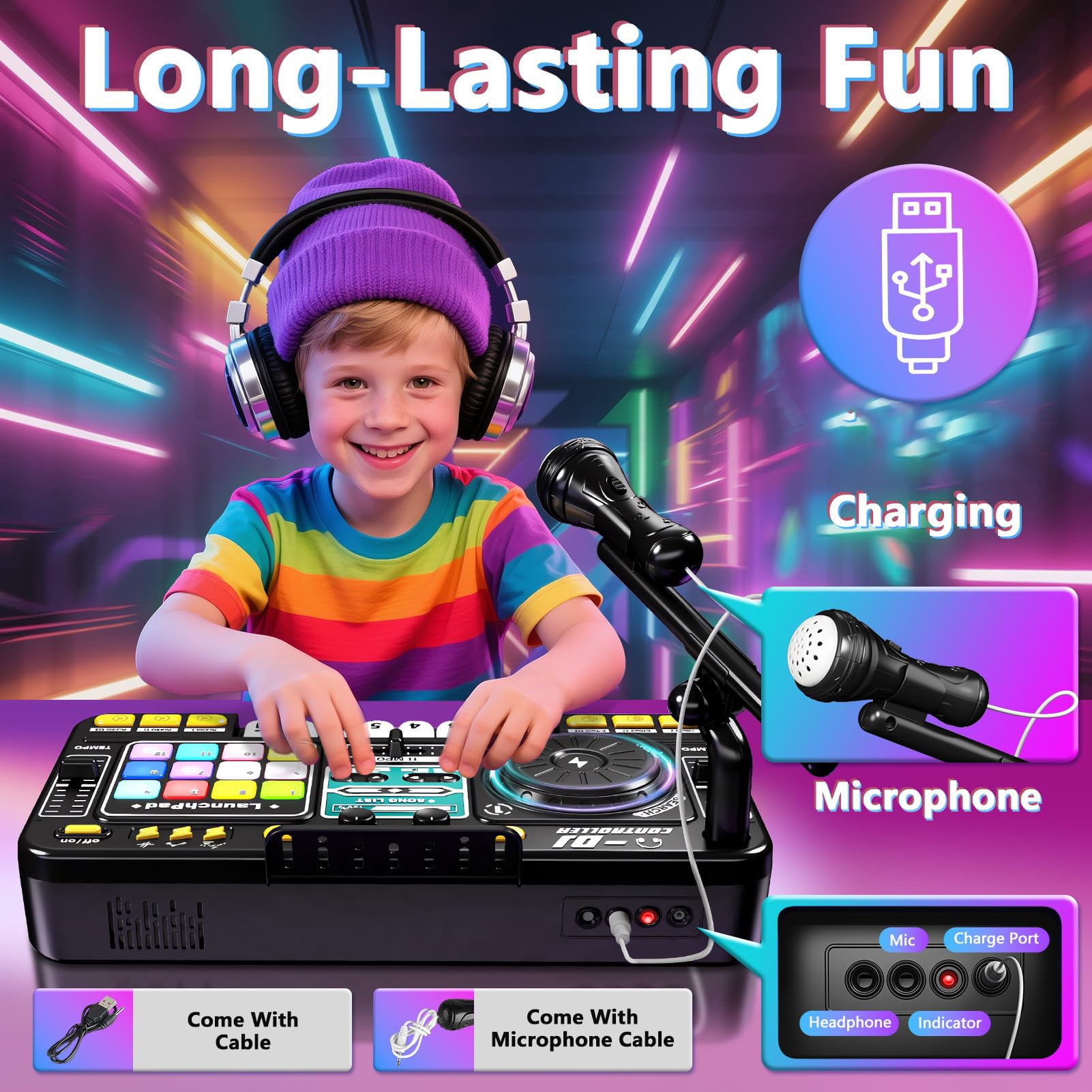 Kids DJ Set with DJ Table, DJ Mixer, Piano Keys & Turntable, Music Instruments for Boys Girls Ages 3-5 Birthday Gifts