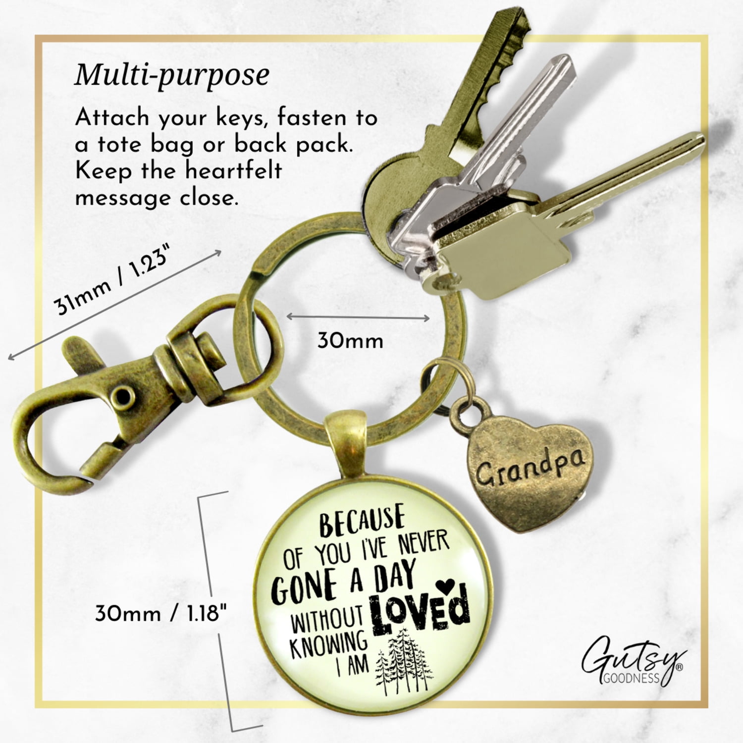 Grandpa Gutsy Goodness Bronze Metal Keychain Because of You Know Love Key Ring Adult Male Gift