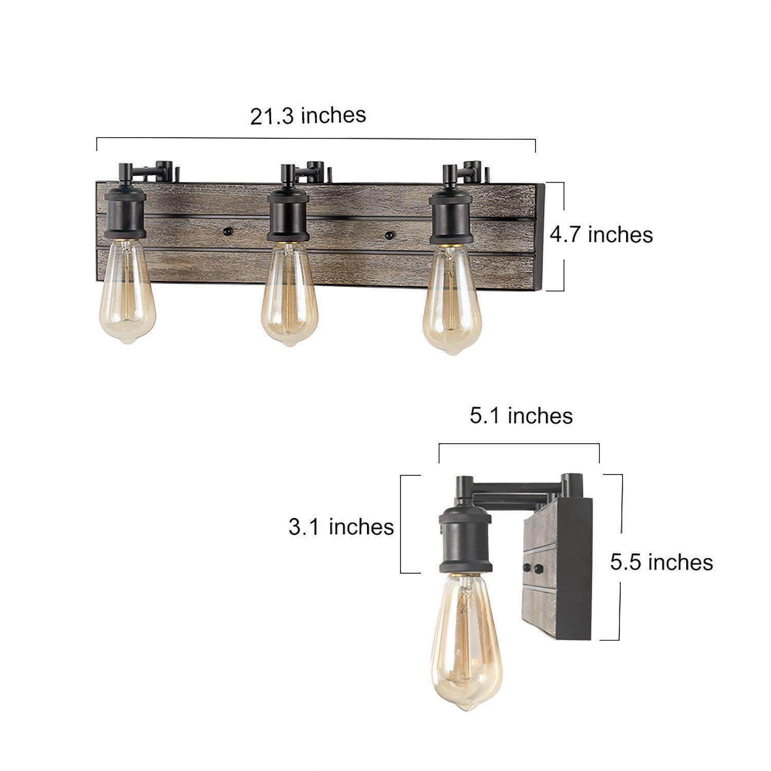 LNC 3-Light Bronze and Brown Wood Farmhouse Bathroom Vanity Light,21.3"L x 5.9"D x 5.1"H