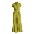 thumbnail image 5 of Womens Casual Two Piece Outfit Short Sleeve Collared Shirt High Waist Wide Leg Pants with Pockets Solid Color Loungewear Set Green XL(XL), 5 of 6