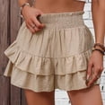 thumbnail image 2 of Linen Ruffle Shorts for Women Baggy Elastic High Waisted Layered Shorts Casual Flowy Wide Leg Tiered Shorts Khaki XL, 2 of 5