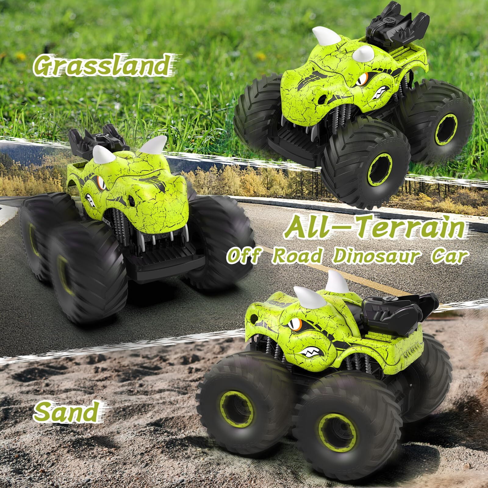 JBeeCtrl Remote Control Car 2.4GHz 360° Rotating RC Monster Trucks for Boys with Spray, Light & Sound Dinosaur Toys for Kids Boys 3 4 5 6 7 8 Christmas Birthday Gift（Green）